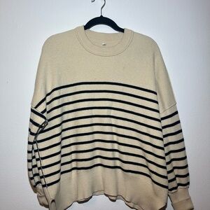 Cream and Black Striped Crewneck Sweater